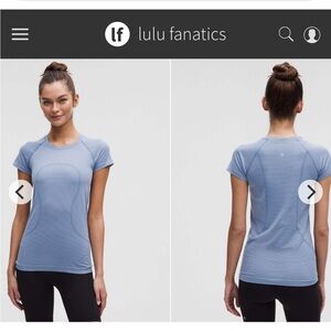 Lululemon Swiftly Tech ShortSleeve 2.0 4 Spandex Stripe Washed Denim Starch Blue